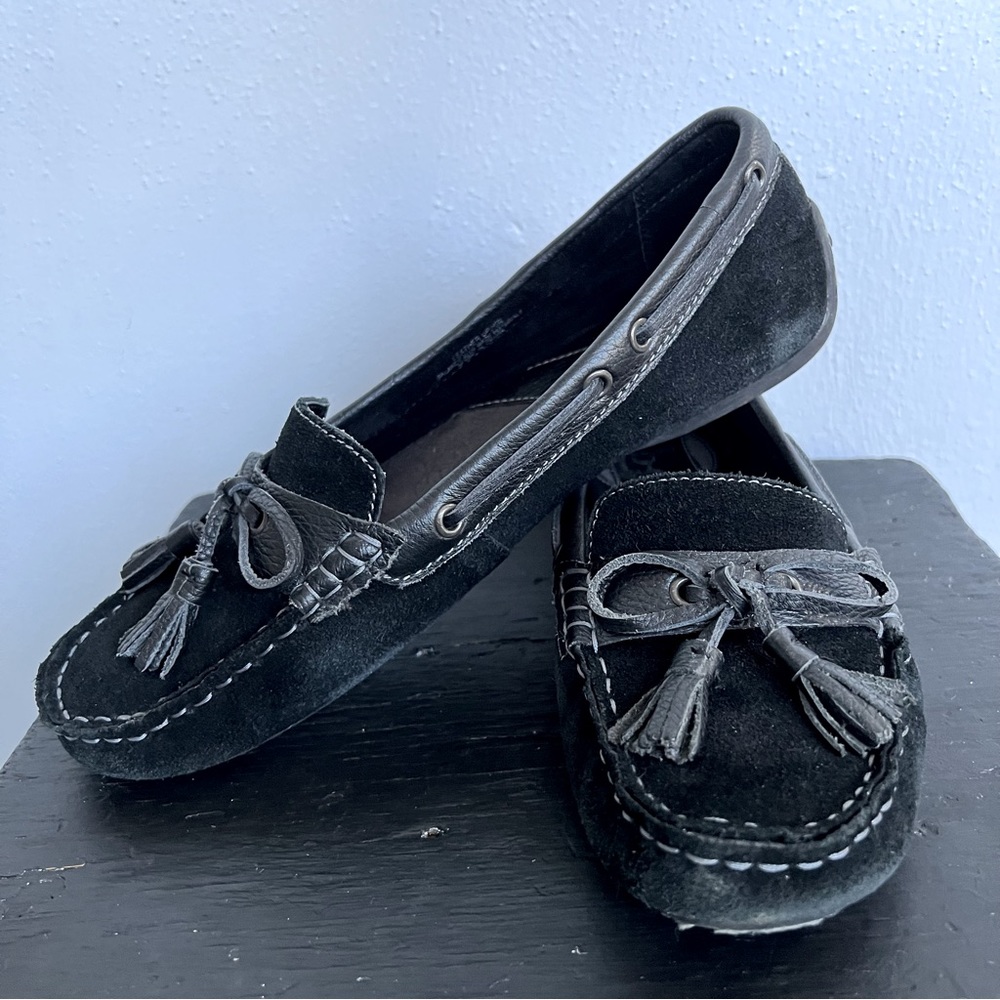boc Black Suede Tassel Moccasin Flats